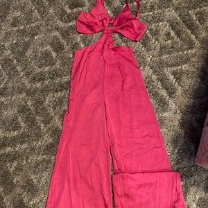 Shein Pink Twist Front Cut Out Jumpsuit
